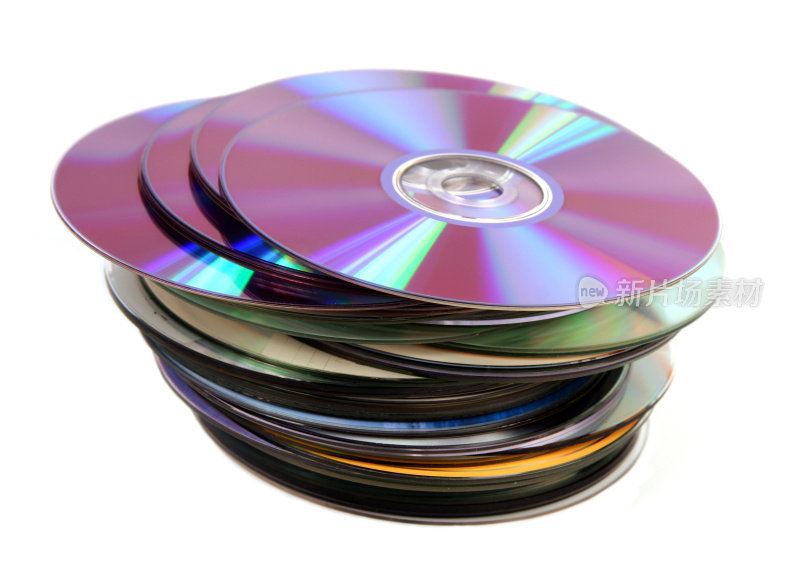 白色背景上的Cd DVD光盘堆